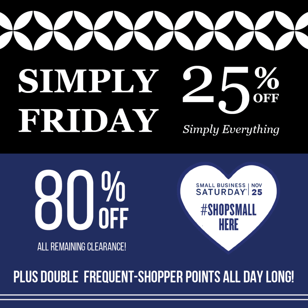 black friday and small business saturday deals at simply chic!